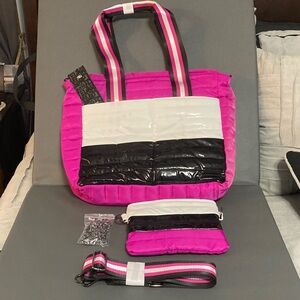 THINK ROYLN Pink, White, and Black Tote Bag Set